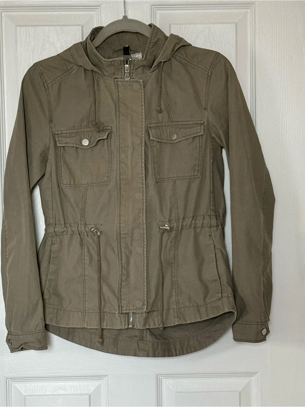 H&M Olive Green Utility Jacket with Drawstring Waist